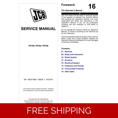 JCB PS760, PS764, PS766 TRANSMISSION SERVICE REPAIR MANUAL